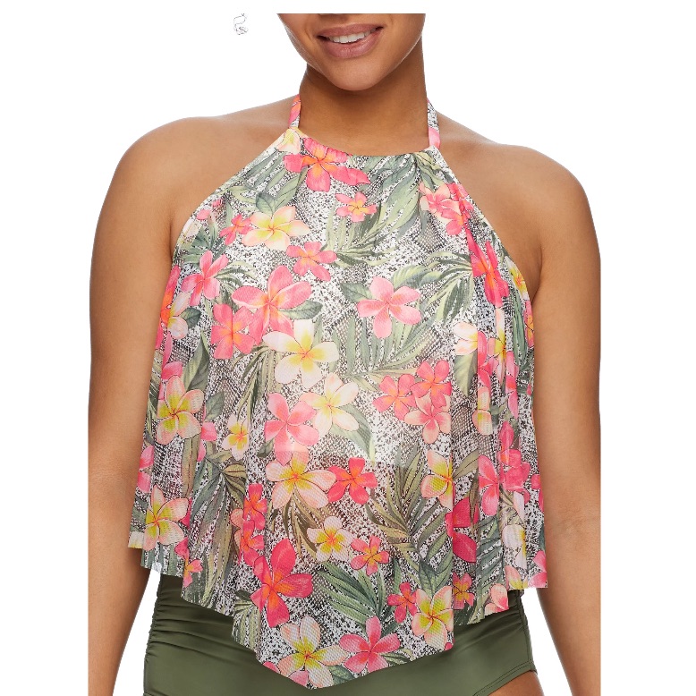 Coco Reef Aura Printed Bra-Sized Cropped Tankini Top 38c Multi High Neck G25034